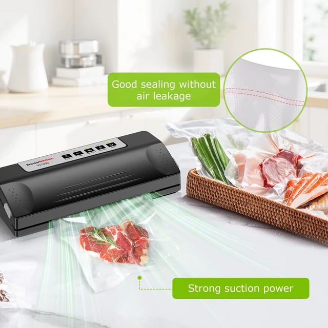 Alt view image 6 of 7 - Vacuum Sealer Machine for Food Storage,Black-Silver | Multi-Functional Food Sealer, 65kPa Suction, External Vacuum System , Compact Design with 5 Vacuum Bags
