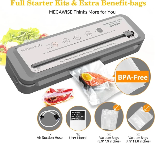 Alt view image 3 of 6 - 80kPa Food Vacuum Sealer with Built-In Cutter, Silver | 80kPa Suction, One-Touch Operation, Four Food Modes, Pulse Mode, Built-In Cutter, 11.8-Inch Seal, 10 Starter Bags
