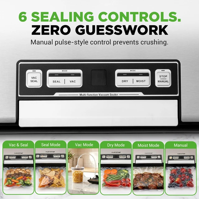 Alt view image 2 of 7 - Vacuum Sealer Machine with Built-In Bag Storage, Food Sealer for Dry & Moist Foods, Removable Drip Tray, Suction Hose & Bags Included