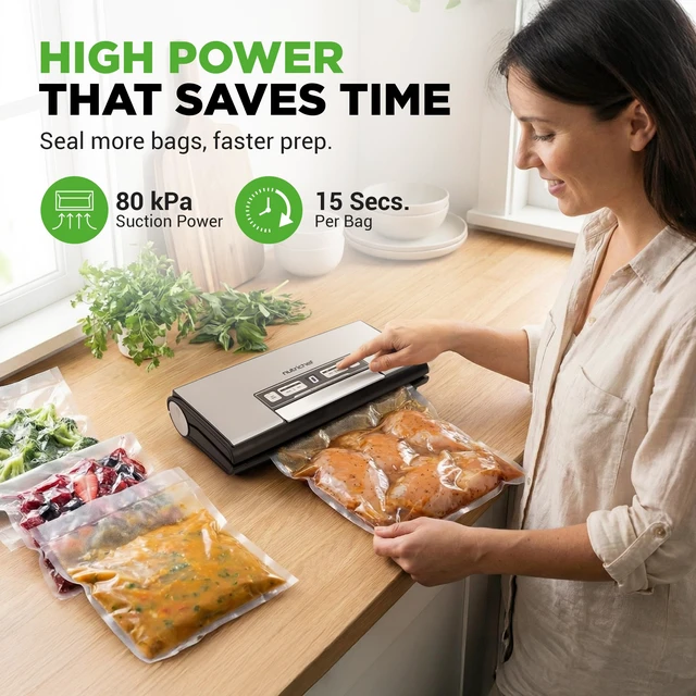 Alt view image 3 of 7 - Vacuum Sealer Machine with Built-In Bag Storage, Food Sealer for Dry & Moist Foods, Removable Drip Tray, Suction Hose & Bags Included