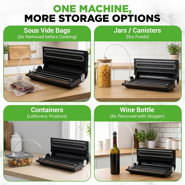 Alt view image 4 of 7 - Vacuum Sealer Machine with Built-In Bag Storage, Food Sealer for Dry & Moist Foods, Removable Drip Tray, Suction Hose & Bags Included