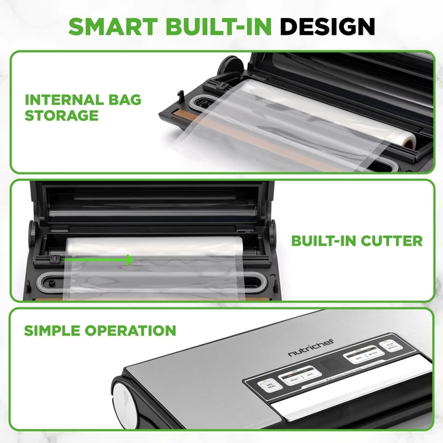 Alt view image 5 of 7 - Vacuum Sealer Machine with Built-In Bag Storage, Food Sealer for Dry & Moist Foods, Removable Drip Tray, Suction Hose & Bags Included