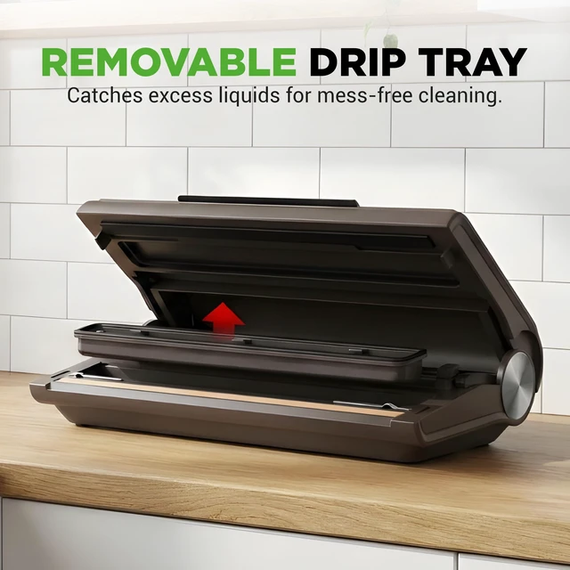 Alt view image 7 of 7 - Vacuum Sealer Machine with Built-In Bag Storage, Food Sealer for Dry & Moist Foods, Removable Drip Tray, Suction Hose & Bags Included