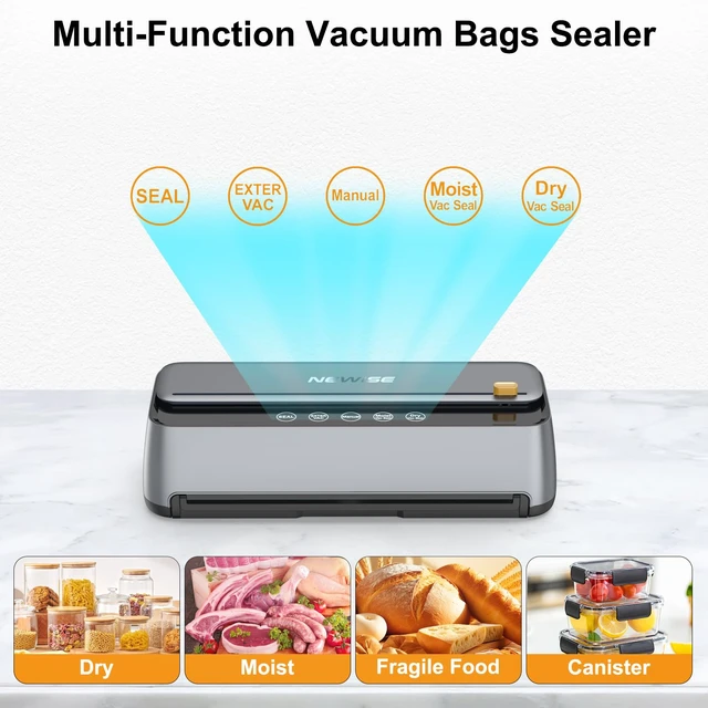 Alt view image 2 of 7 - Vacuum Sealer for Food, 85Kpa Food Saver Vacuum Sealer Machine | Dry/Moist Food, Built-in Cutter and Self-Cleaning Mode, Includes 1 Cut-to-Size Rolls & 5 Pre-cut Bags, Kitchen Gifts