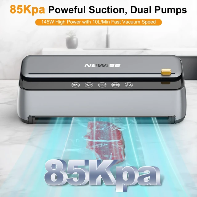 Alt view image 3 of 7 - Vacuum Sealer for Food, 85Kpa Food Saver Vacuum Sealer Machine | Dry/Moist Food, Built-in Cutter and Self-Cleaning Mode, Includes 1 Cut-to-Size Rolls & 5 Pre-cut Bags, Kitchen Gifts