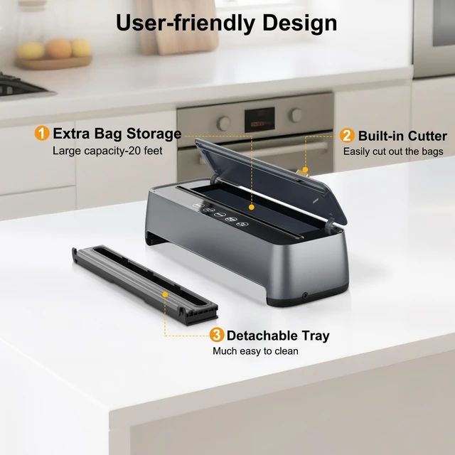 Alt view image 5 of 7 - Vacuum Sealer for Food, 85Kpa Food Saver Vacuum Sealer Machine | Dry/Moist Food, Built-in Cutter and Self-Cleaning Mode, Includes 1 Cut-to-Size Rolls & 5 Pre-cut Bags, Kitchen Gifts