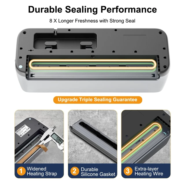 Alt view image 6 of 7 - Vacuum Sealer for Food, 85Kpa Food Saver Vacuum Sealer Machine | Dry/Moist Food, Built-in Cutter and Self-Cleaning Mode, Includes 1 Cut-to-Size Rolls & 5 Pre-cut Bags, Kitchen Gifts