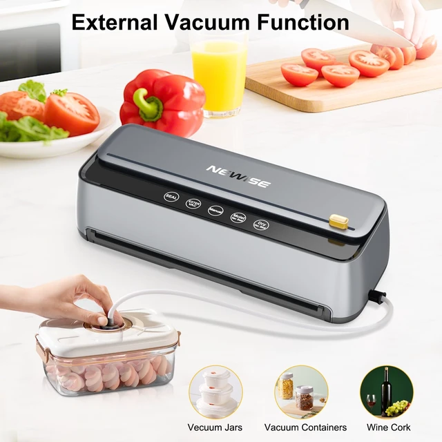 Alt view image 7 of 7 - Vacuum Sealer for Food, 85Kpa Food Saver Vacuum Sealer Machine | Dry/Moist Food, Built-in Cutter and Self-Cleaning Mode, Includes 1 Cut-to-Size Rolls & 5 Pre-cut Bags, Kitchen Gifts