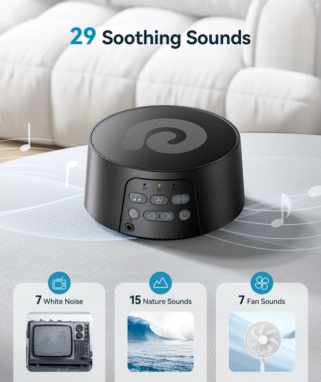 Alt view image 2 of 7 - White Noise Machine, Sound Machine for Sleeping Baby, Kids, Adult | Portable Sound Machine for Sleep, 29 HiFi Sound, Battery/Adapter, Sound Therapy for Home Office Travel, Black