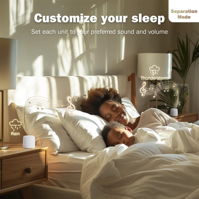 Alt view image 4 of 7 - 2-Pack Sync Stereo, Portable Mini Noise White Sleep Sound Machine for Adults Kids Baby 25 Soothing Songs, Auto Timer, Perfect for Travel, Home, Office Privacy