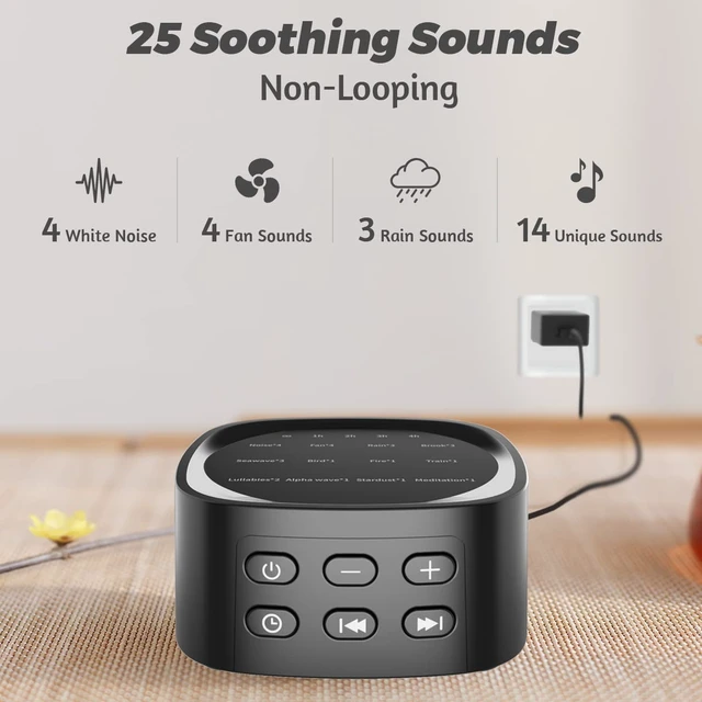 Alt view image 2 of 7 - Sleep White Noise Sound Machines with 25 Soothing Sounds 36 Volume Levels 5 Timers Visible Sound Catalog Portable Size Memory Function for Home Office and Travel