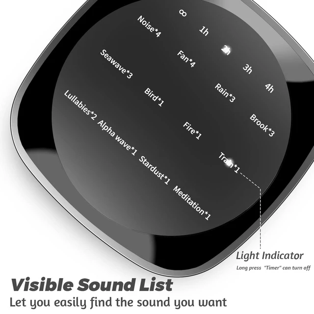 Alt view image 5 of 7 - Sleep White Noise Sound Machines with 25 Soothing Sounds 36 Volume Levels 5 Timers Visible Sound Catalog Portable Size Memory Function for Home Office and Travel