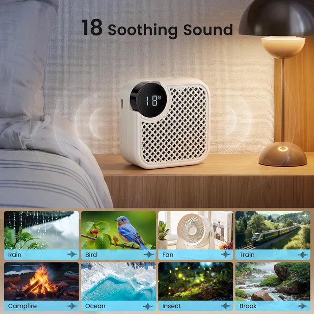Alt view image 3 of 7 - Portable White Noise Machine with Bluetooth Speaker 18 Soothing Sounds | Sound Recording Memory, 5-180min Timer, 16 Volume Levels, Compact 3x3x1.5in for Baby, Kids, Adults - Travel, Home, Office