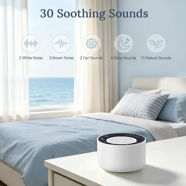 Alt view image 2 of 6 - Small Sound Machine Portable White Noise Machine Baby Shushing Brown Noise Machine with 30 Soothing Sounds for Baby Kids Adults 5 Timers 32 Volume Levels Sleep Sounds Machine for Home Travel Office