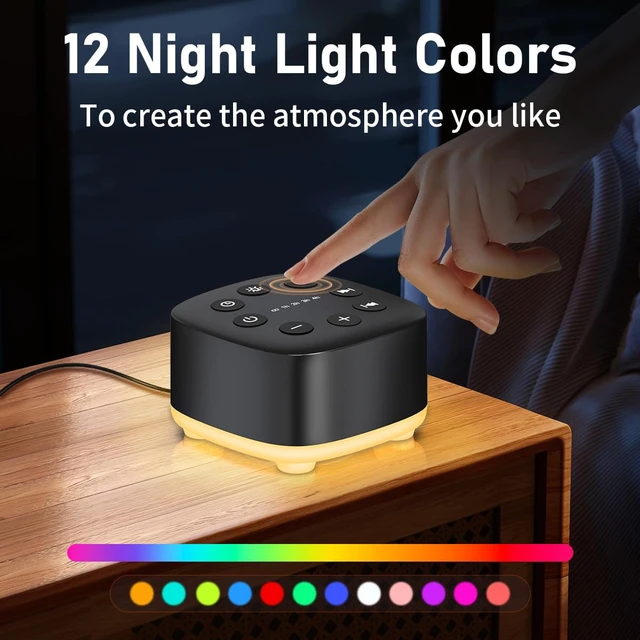 Alt view image 3 of 7 - White Noise Sound Machine 30 Soothing Sounds with 32 Volume Control 12 Night Light 5 Timers Portable Sleep Machine for Travel Powered by AC or USB Sleep Therapy for Baby Kids Adults (Black)