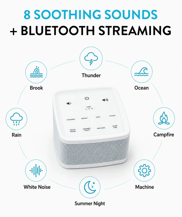Alt view image 4 of 7 - White Noise Machine for Baby Sleep, Portable Sound Machine | 8 Soothing Sounds, 30/60/120 Min Timer, USB-C Port, Lightweight, Sound Machine Sleep, Nursery, Office, Machine Sleeping