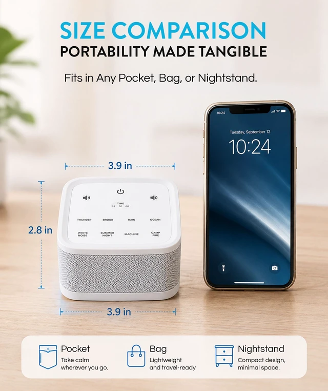 Alt view image 6 of 7 - White Noise Machine for Baby Sleep, Portable Sound Machine | 8 Soothing Sounds, 30/60/120 Min Timer, USB-C Port, Lightweight, Sound Machine Sleep, Nursery, Office, Machine Sleeping
