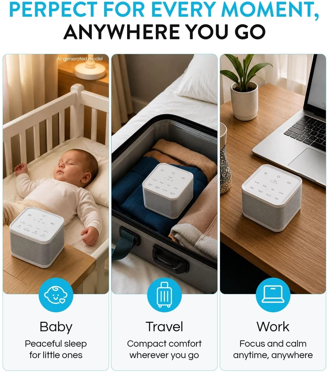 Alt view image 7 of 7 - White Noise Machine for Baby Sleep, Portable Sound Machine | 8 Soothing Sounds, 30/60/120 Min Timer, USB-C Port, Lightweight, Sound Machine Sleep, Nursery, Office, Machine Sleeping