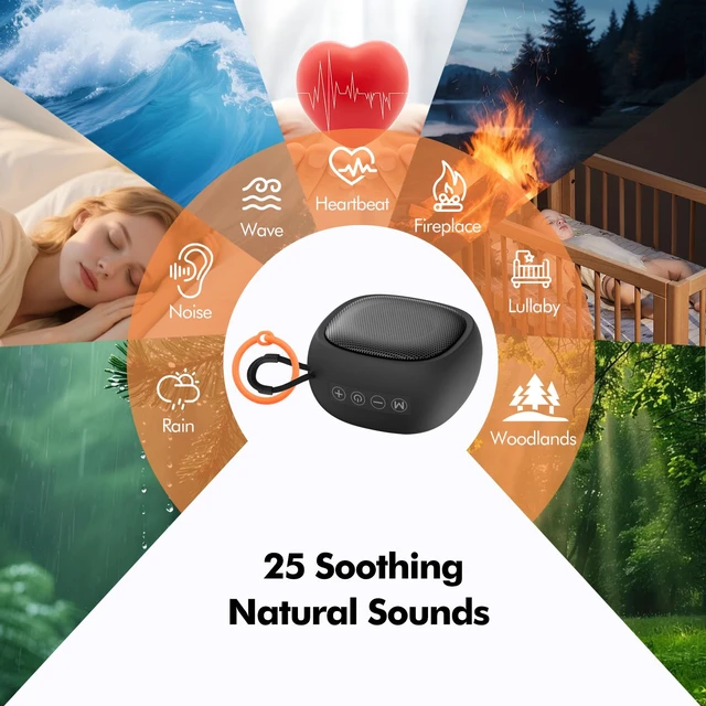Alt view image 3 of 6 - White Noise Machine with 25 Soothing Sounds 5W Loud Stereo Sound Adjustable Volume, Colors Light, Memory Function, 4 Timers, FM Radio, Battery Portable Sound Machine for Sleeping, Baby, Kids, Adults