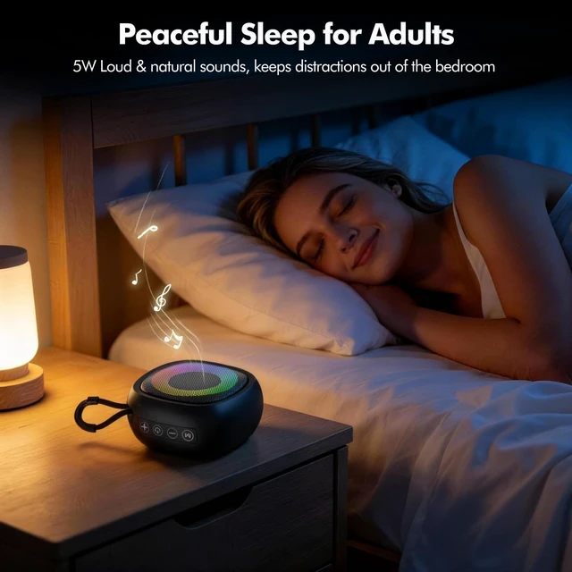 Alt view image 4 of 6 - White Noise Machine with 25 Soothing Sounds 5W Loud Stereo Sound Adjustable Volume, Colors Light, Memory Function, 4 Timers, FM Radio, Battery Portable Sound Machine for Sleeping, Baby, Kids, Adults