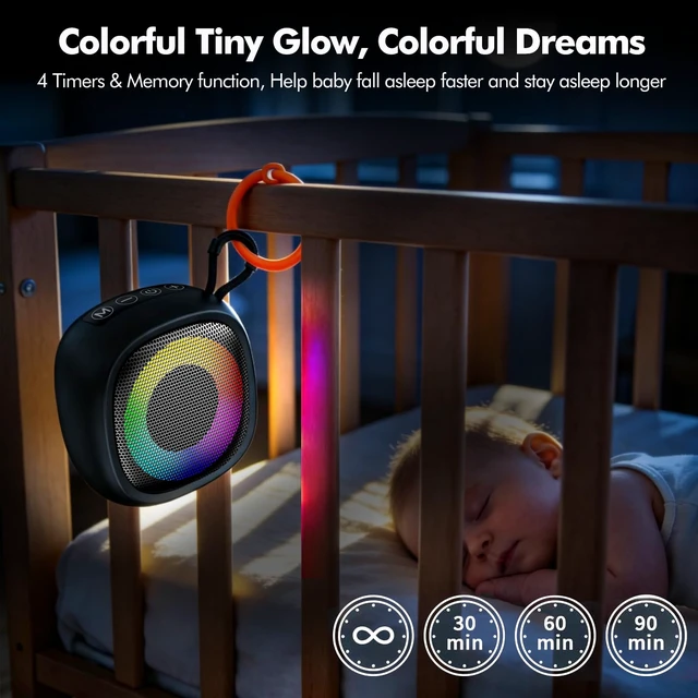 Alt view image 6 of 6 - White Noise Machine with 25 Soothing Sounds 5W Loud Stereo Sound Adjustable Volume, Colors Light, Memory Function, 4 Timers, FM Radio, Battery Portable Sound Machine for Sleeping, Baby, Kids, Adults