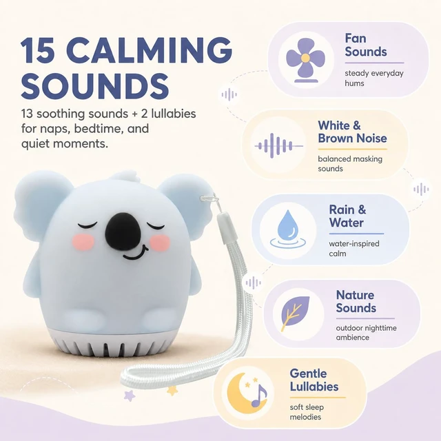 Alt view image 3 of 7 - Mini Koala White Noise Machine with Night Light - 15 Sounds | Soft Silicone, USB-C Rechargeable, Portable Sound Machine for Baby Toddler Adult Travel Nursery Home Gift, Sleep Therapy