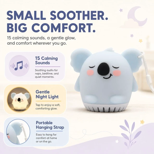 Alt view image 2 of 7 - Mini Koala White Noise Machine with Night Light - 15 Sounds | Soft Silicone, USB-C Rechargeable, Portable Sound Machine for Baby Toddler Adult Travel Nursery Home Gift, Sleep Therapy