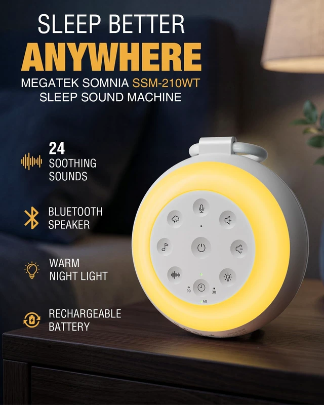 Alt view image 2 of 7 - Portable Sound Machine, White Noise Machine for Sleeping | Bluetooth Speaker, Brown & Pink Noise, 24 Sounds, 180s Voice Recording, Night Light, Sleep Timer, Up to 45-Hour Battery