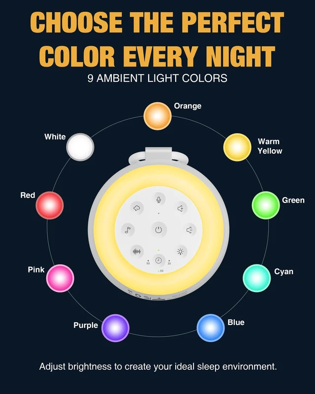 Alt view image 4 of 7 - Portable Sound Machine, White Noise Machine for Sleeping | Bluetooth Speaker, Brown & Pink Noise, 24 Sounds, 180s Voice Recording, Night Light, Sleep Timer, Up to 45-Hour Battery