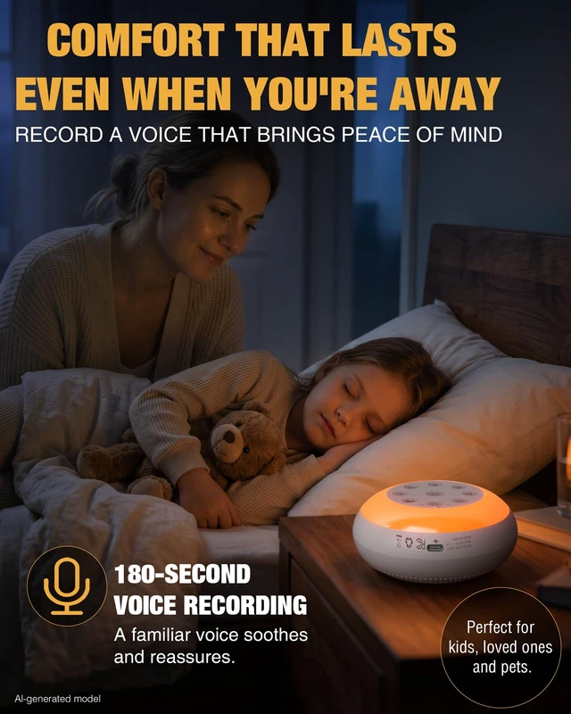 Alt view image 5 of 7 - Portable Sound Machine, White Noise Machine for Sleeping | Bluetooth Speaker, Brown & Pink Noise, 24 Sounds, 180s Voice Recording, Night Light, Sleep Timer, Up to 45-Hour Battery