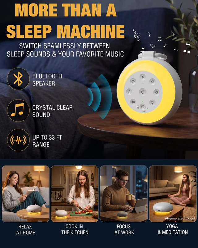 Alt view image 7 of 7 - Portable Sound Machine, White Noise Machine for Sleeping | Bluetooth Speaker, Brown & Pink Noise, 24 Sounds, 180s Voice Recording, Night Light, Sleep Timer, Up to 45-Hour Battery
