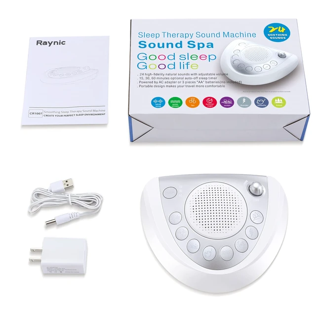 Alt view image 7 of 7 - White Noise Machine, Battery Powered Sound Machine, Portable Sleep Machine with 24 Natural Soothing Sounds, Timer, USB Port, Headphone Jack for Baby, Kids, Adults, Travel, Office, Home (Silver)