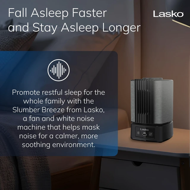 Alt view image 4 of 7 - SlumberBreeze 2-in-1 Small Table Fan and White Noise Machine for Better Sleep in the Bedroom and Focus in the Home Office, Black, SB100