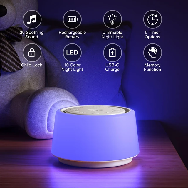 Alt view image 2 of 7 - White Noise Sound Machine | Sound Machine for Baby Rechargeable | 30 Soothing Sounds | 10 Colors Night Light | White Noise Machine for Sleep Baby Adults Portable Sound Machine for Home Travel