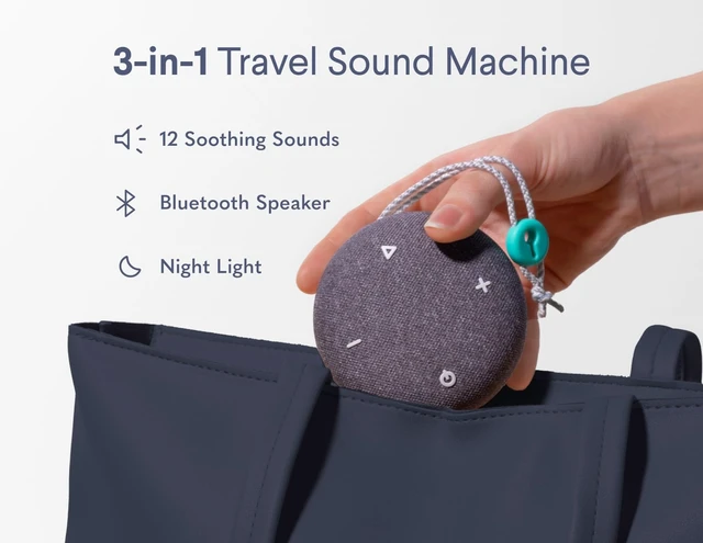 Alt view image 2 of 7 - Go 2 Travel White Noise Sound Machine - 12 Sounds, Brown & Pink Noise | 3-in-1 Portable Sound Machine, BT Speaker & Nightlight, 24-Hr Battery, Volume Memory, Fan & Nature Sounds, for Hotels & Kids