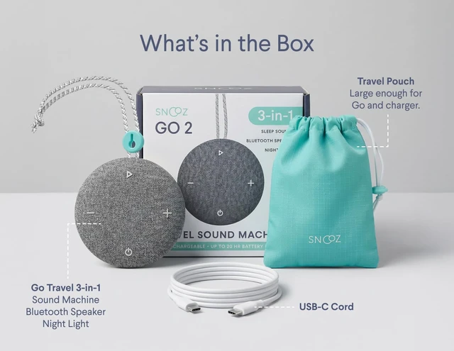 Alt view image 6 of 7 - Go 2 Travel White Noise Sound Machine - 12 Sounds, Brown & Pink Noise | 3-in-1 Portable Sound Machine, BT Speaker & Nightlight, 24-Hr Battery, Volume Memory, Fan & Nature Sounds, for Hotels & Kids