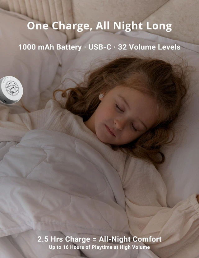 Alt view image 4 of 7 - Portable White Noise Machine, Travel Sound Machine 36 Sounds, Gray | mini portable, white pink brown green noise, USB-C rechargeable, timer, memory, child lock, amber light, headphone jack