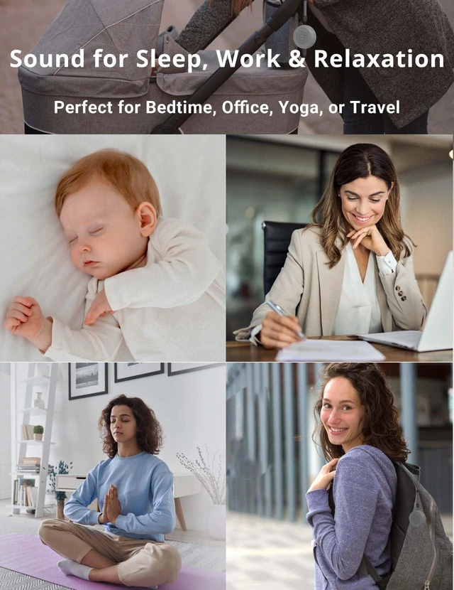 Alt view image 5 of 7 - Portable White Noise Machine, Travel Sound Machine 36 Sounds, Gray | mini portable, white pink brown green noise, USB-C rechargeable, timer, memory, child lock, amber light, headphone jack
