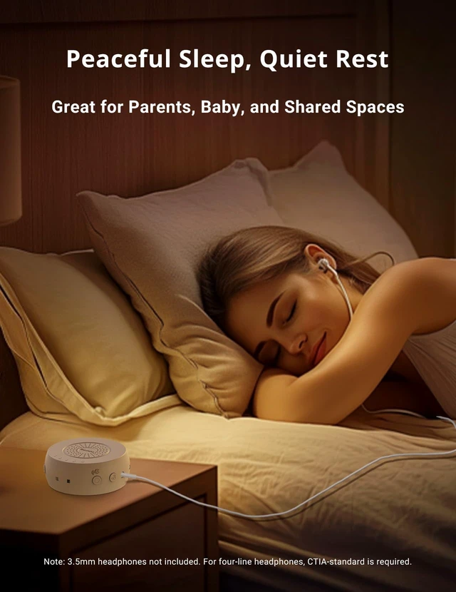 Alt view image 7 of 7 - Portable White Noise Machine, Travel Sound Machine 36 Sounds, Gray | mini portable, white pink brown green noise, USB-C rechargeable, timer, memory, child lock, amber light, headphone jack