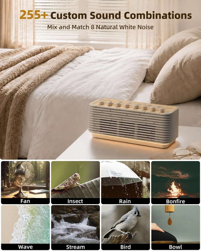 Alt view image 2 of 7 - Sound Machine for Sleep, 255+ Natural White Noise Sound Combinations | Gifts for Women, Sleep Timer, Night Light, Volume Control, Rechargeable Bluetooth Speaker, Bedroom Office Travel Portable
