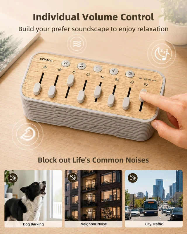 Alt view image 3 of 7 - Sound Machine for Sleep, 255+ Natural White Noise Sound Combinations | Gifts for Women, Sleep Timer, Night Light, Volume Control, Rechargeable Bluetooth Speaker, Bedroom Office Travel Portable