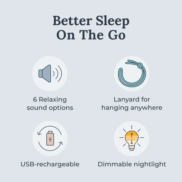 Alt view image 2 of 7 - Travel Mini Portable White Noise Sound Machine, 6 Soothing Sounds, Volume Control, Dimmable Night Light, Sleep Therapy for Adults & Baby, USB Rechargeable, Lanyard Included