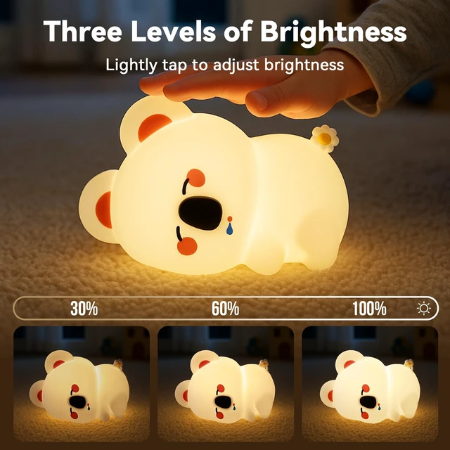 Alt view image 3 of 7 - Koala Night Light, Squishy Silicone Lamp, Rechargeable Nursery Led | Timer/Touch/Tap control/Dimmable, Portable Bedside Night Light, Baby Toddler, Breastfeeding, Diaper Changes,Woodland Decor