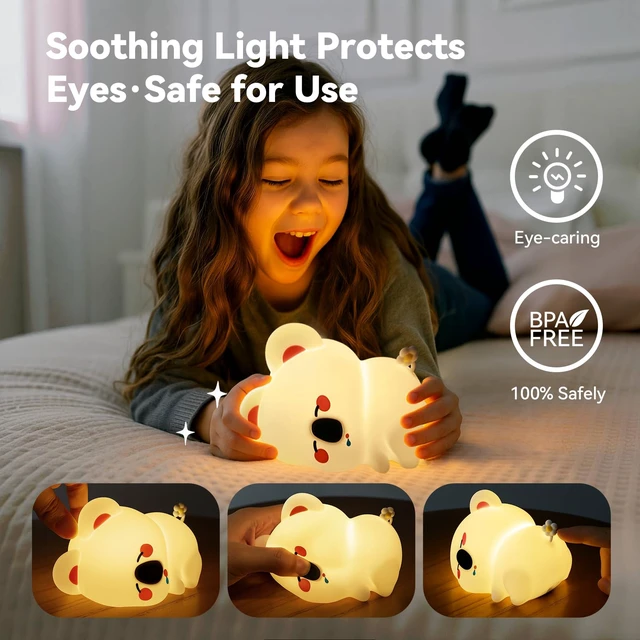 Alt view image 4 of 7 - Koala Night Light, Squishy Silicone Lamp, Rechargeable Nursery Led | Timer/Touch/Tap control/Dimmable, Portable Bedside Night Light, Baby Toddler, Breastfeeding, Diaper Changes,Woodland Decor