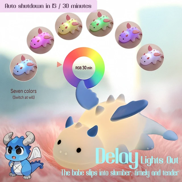 Alt view image 2 of 7 - Dragon Night Light, Cute Baby Dragon Gifts, Soft Silicone Lamp with 3 Level Warm Light and RGB Changing, Breastfeeding Nursery Portable Kawaii Bedside Lamp for Baby, Toddler, Boys and Girls