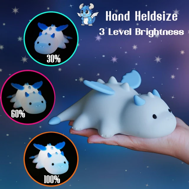 Alt view image 3 of 7 - Dragon Night Light, Cute Baby Dragon Gifts, Soft Silicone Lamp with 3 Level Warm Light and RGB Changing, Breastfeeding Nursery Portable Kawaii Bedside Lamp for Baby, Toddler, Boys and Girls