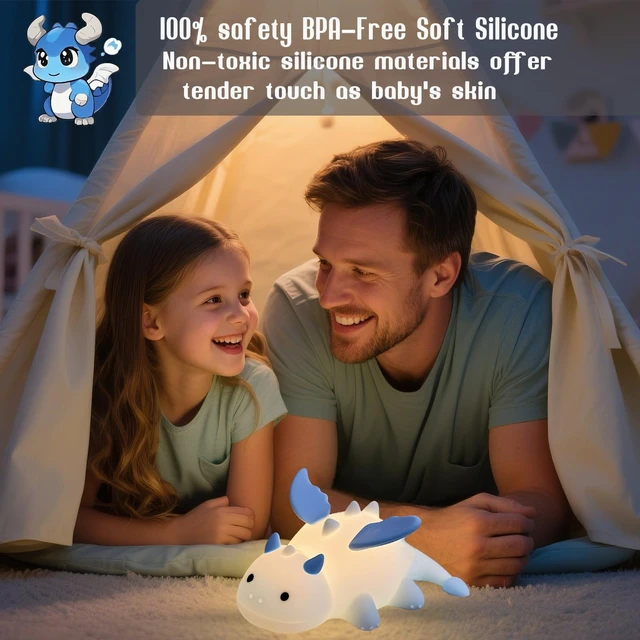 Alt view image 4 of 7 - Dragon Night Light, Cute Baby Dragon Gifts, Soft Silicone Lamp with 3 Level Warm Light and RGB Changing, Breastfeeding Nursery Portable Kawaii Bedside Lamp for Baby, Toddler, Boys and Girls