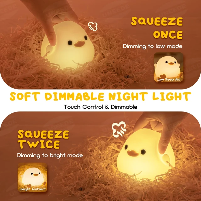 Alt view image 2 of 7 - LED Cute Bean Duck Night Light, DoDo Duck Silicone Nursery Night Light Squishy Dimmable Rechargeable Table Bedside Lamp with Touch Sensor for Bedrooms, Living Room Unique Dorm Decor Gift Toy