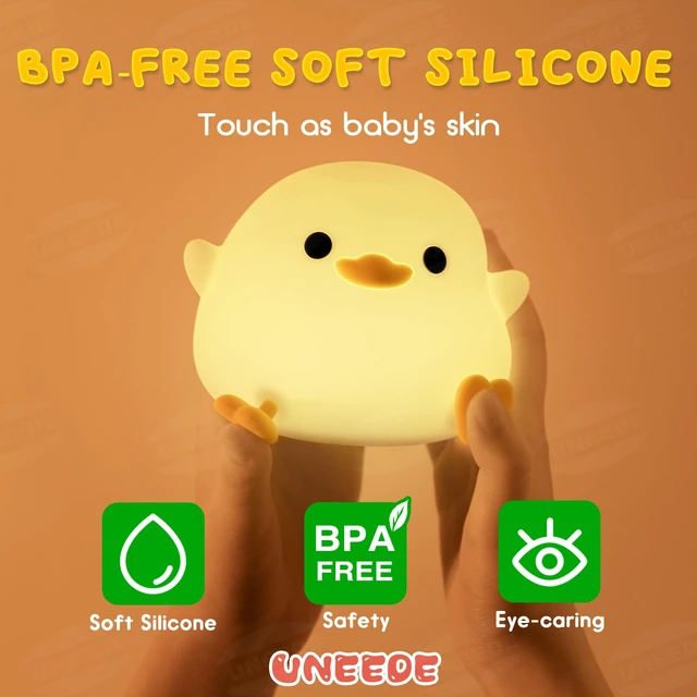 Alt view image 3 of 7 - LED Cute Bean Duck Night Light, DoDo Duck Silicone Nursery Night Light Squishy Dimmable Rechargeable Table Bedside Lamp with Touch Sensor for Bedrooms, Living Room Unique Dorm Decor Gift Toy