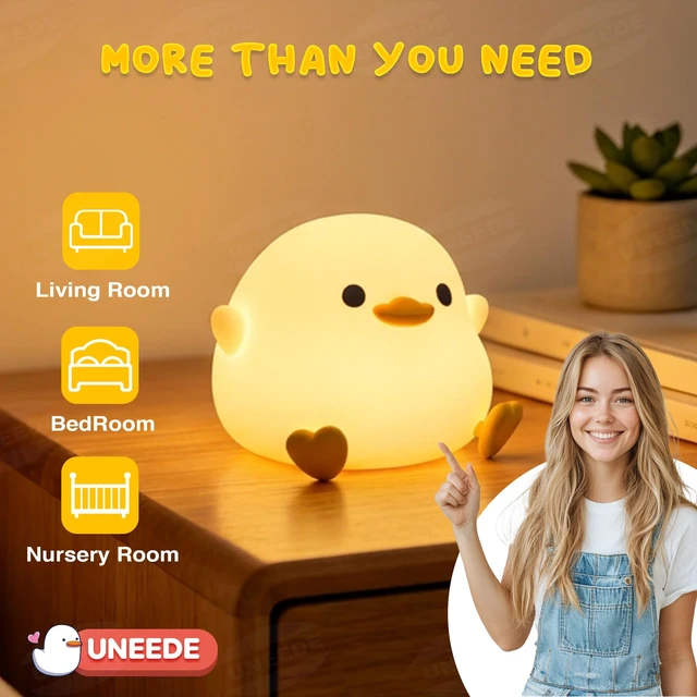 Alt view image 5 of 7 - LED Cute Bean Duck Night Light, DoDo Duck Silicone Nursery Night Light Squishy Dimmable Rechargeable Table Bedside Lamp with Touch Sensor for Bedrooms, Living Room Unique Dorm Decor Gift Toy